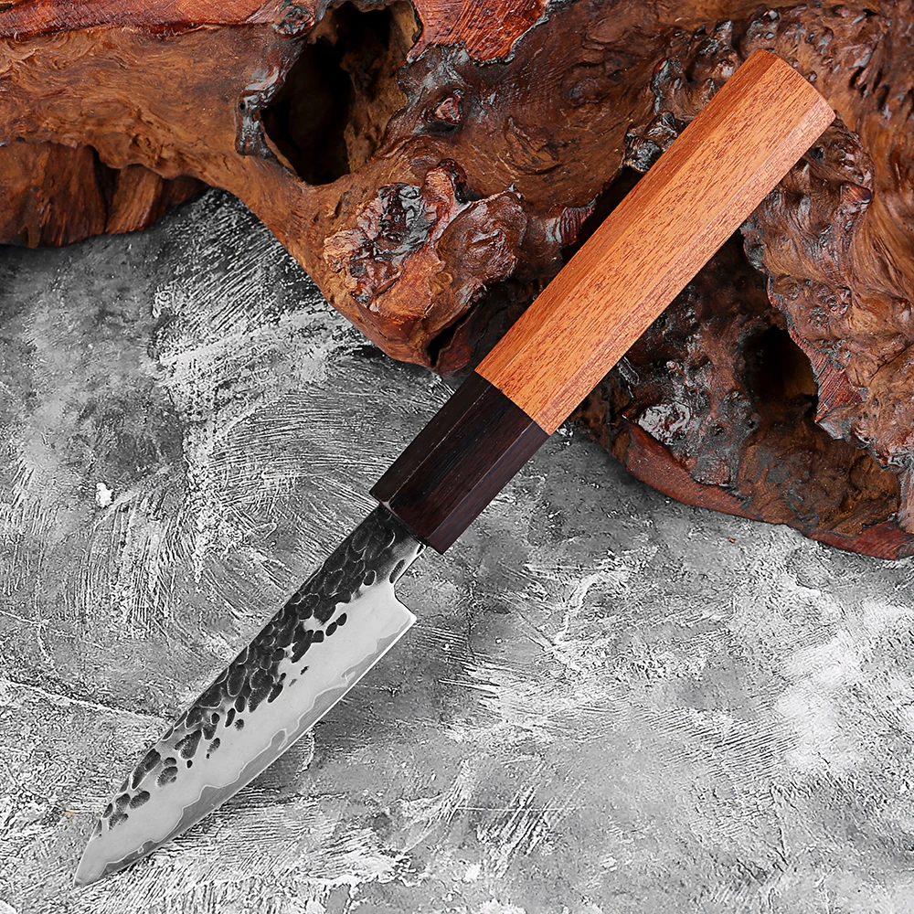 

Кованый 3-слойный нож для фруктов из высокоуглеродистой композитной стали 3,5 дюйма с острой бытовой овощечисткой, кухонный инструмент для приготовления пищи, деревянная ручка