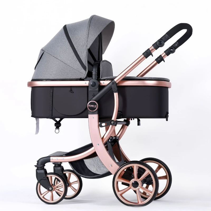 

High View 2-in-1 Baby Stroller Two Way Reversible Pram Detachable Bassinet Lightweight Foldable Luxury Infant Travel Pushchair