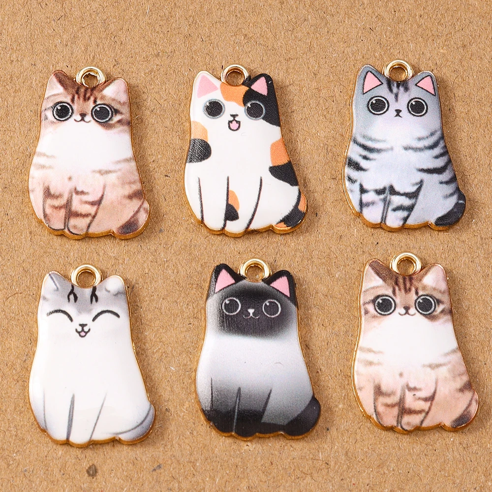 10 Stück niedliche Cartoon-Tier-Katze-Charms-Anhänger für Schmuckherstellung, Ohrringe, Halskette, DIY, Armband, Zubehör, Zubehör