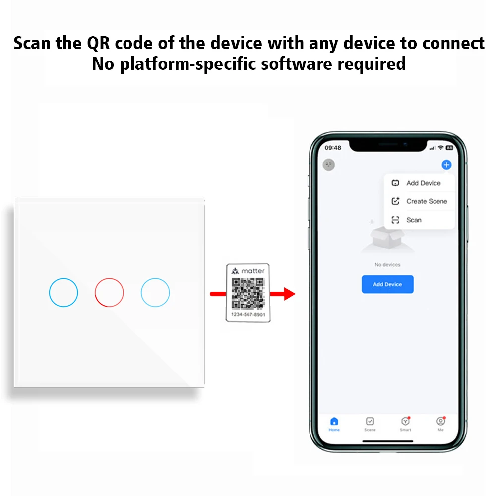 Matter No APP smart switch Alexa Google required Intelligent Control Scan QR Code to Connect Touch Light tempered glass Switch