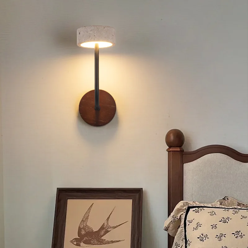 

Travertine Wall Lamp Yellow Stone Light Japanese Style Decor LED Bedroom Lighting Balcony Entry Study Simple Vintage Wall Lamp