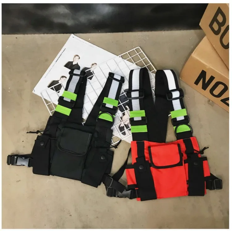 Functional Tactical Chest Bag For Men Fashion Bullet Hip Hop Vest Streetwear Bag Waist Pack Unisex Black Chest Rig Bag