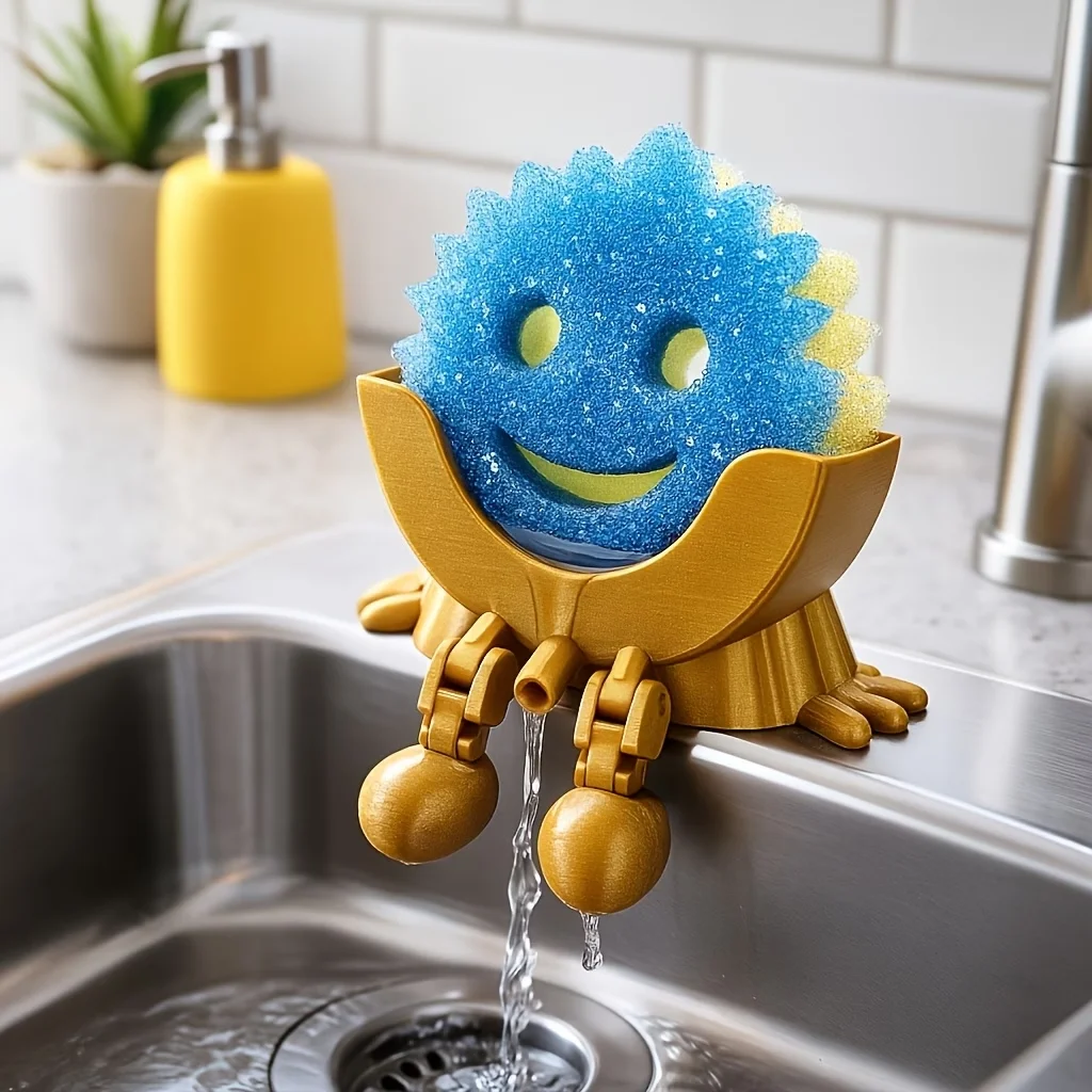 Cute Fun Drainage Smiley Sponge Rack with Draining Hole Legs  Household Cleaning Tools Plastic Bracket