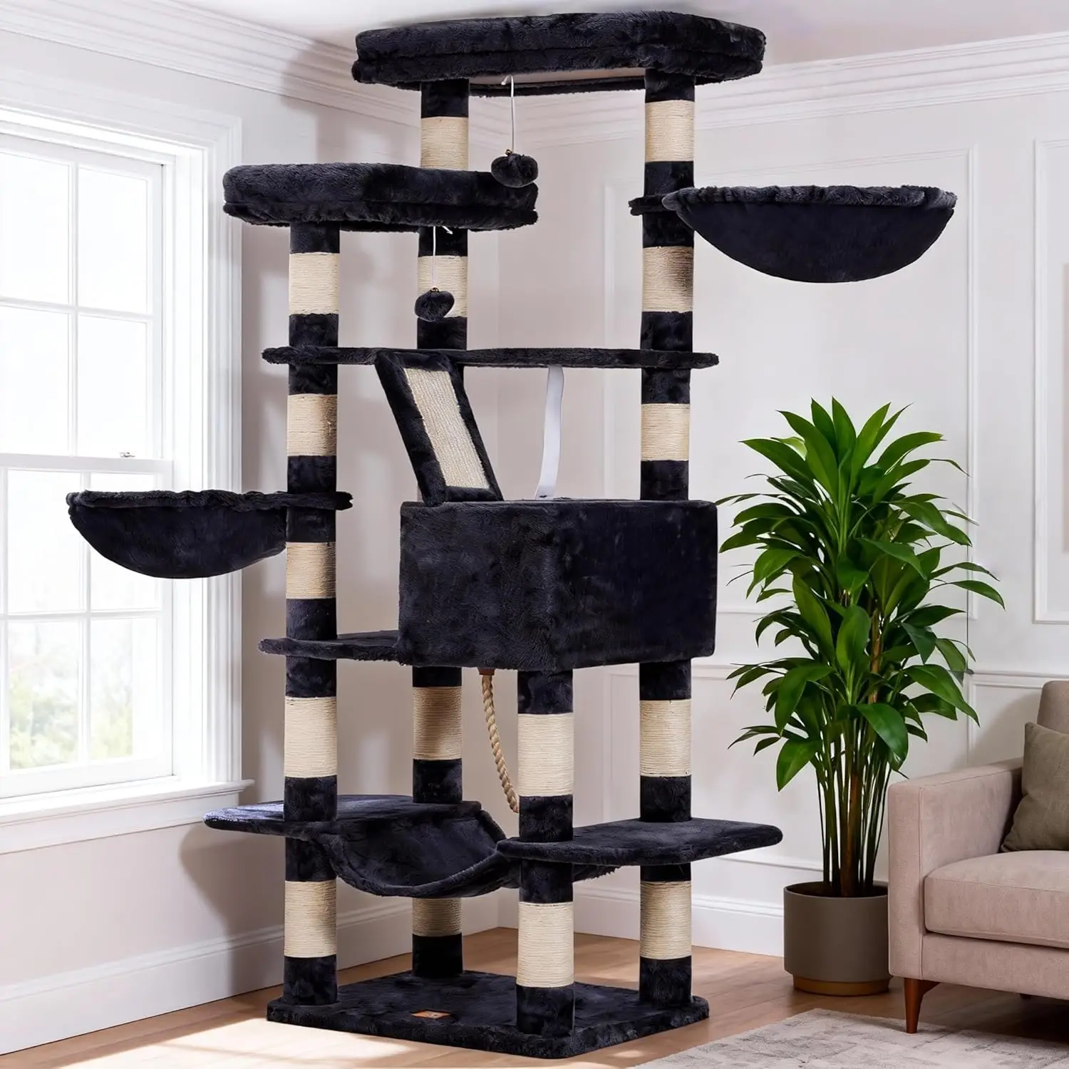 

Cat Tree, 68 inch Multi-Level Cat Tower for Indoor Cats, 2 Widened Plush Perches Cat Condo with Scratching Board and Big