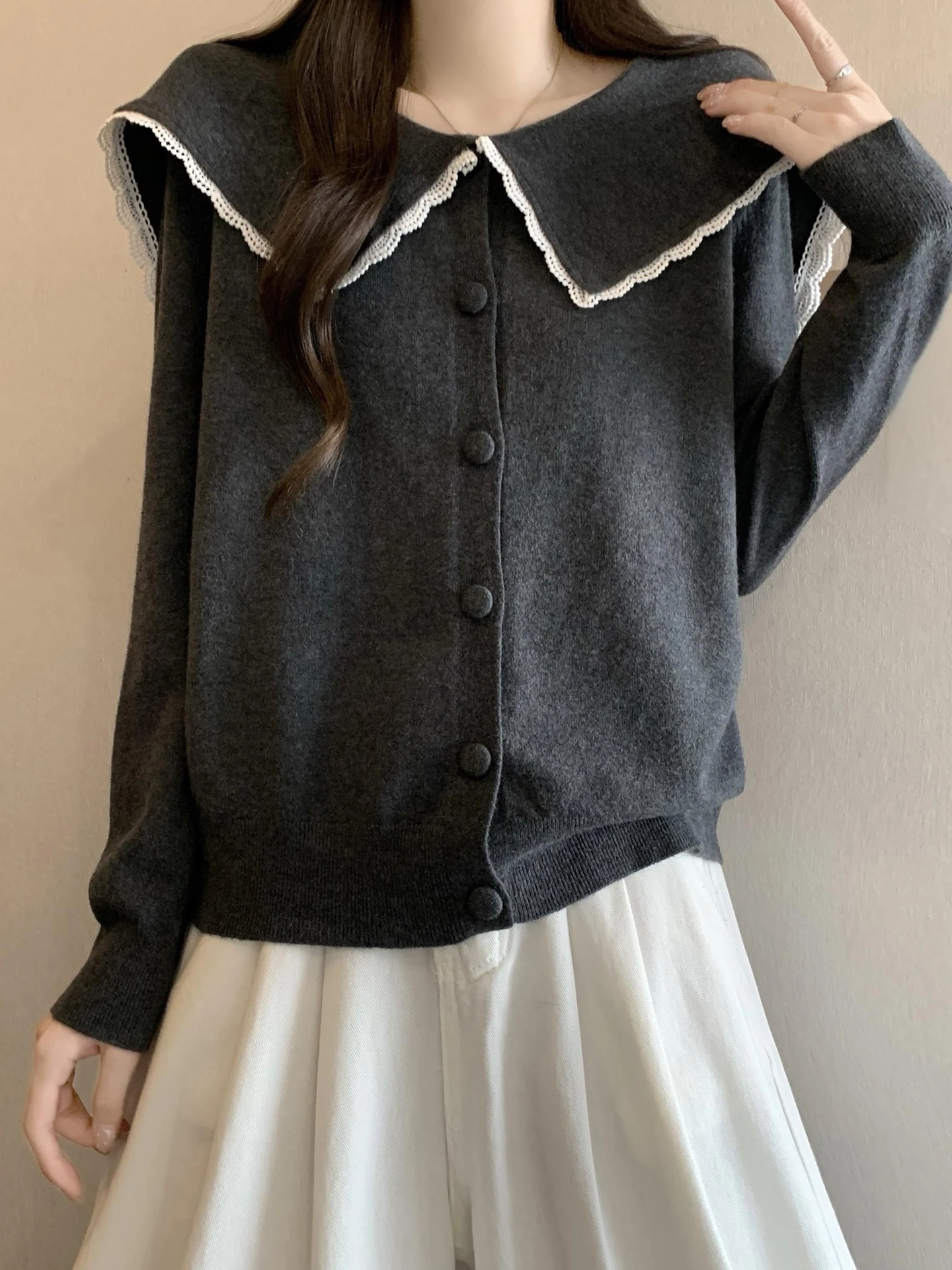 

Вязаный кардиган с воротником-стойкой для женщин, ранняя весна, большие размеры, уникальный красивый топ в корейском стиле