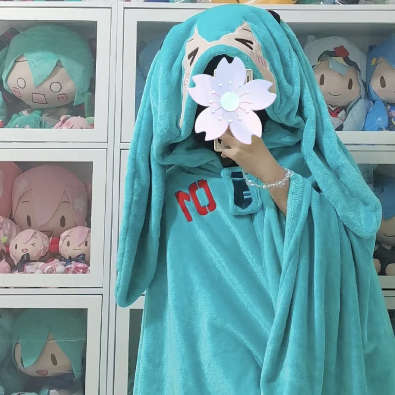 New Original Anime Hatsune Miku Kawaii Figure Flannel Hooded Blanket Keep Warm Shawl Pillow Model Girls Christmas Gifts