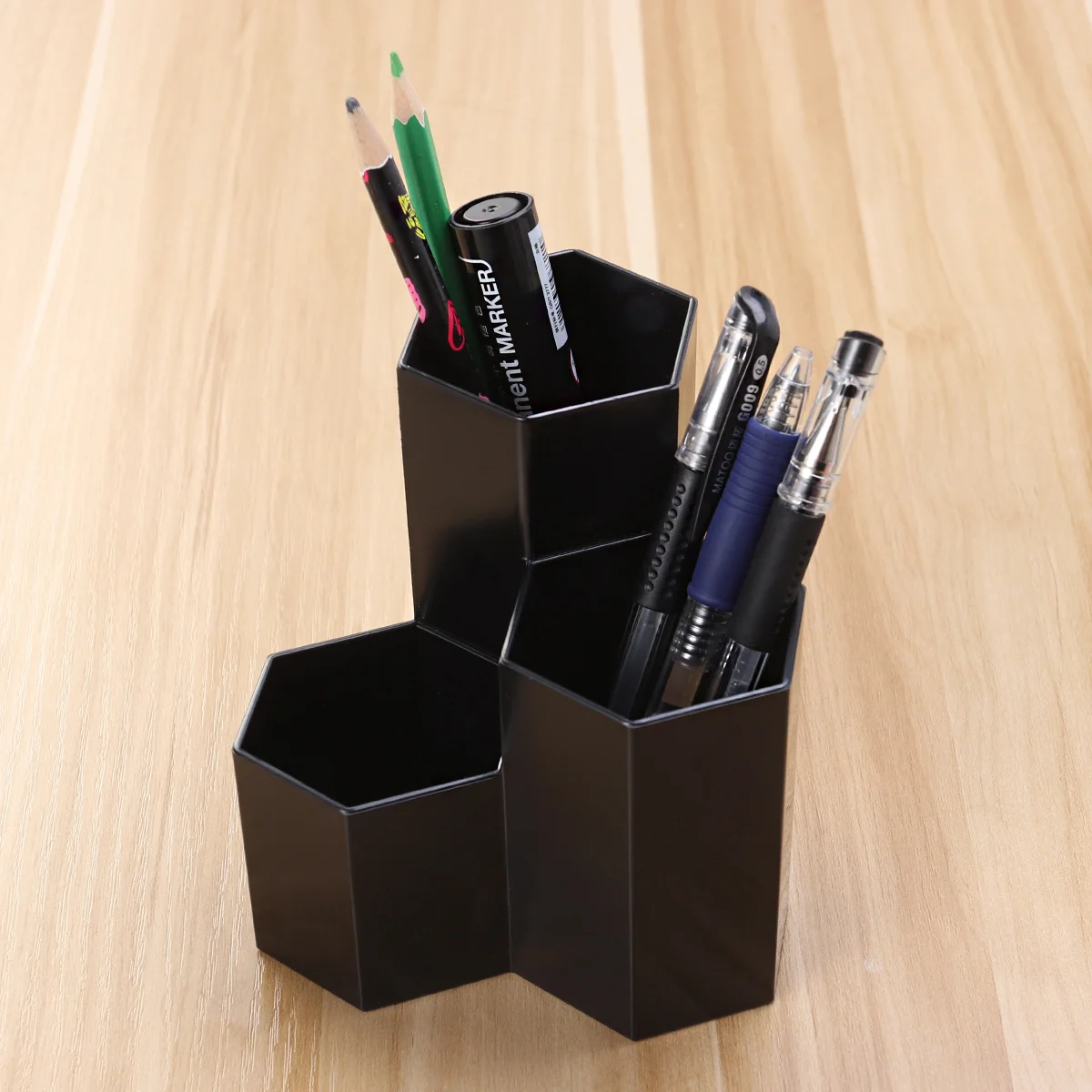 Imagem -03 - Hexagon Pen Holder Stand Slot de Mesa Pen Cup Maquiagem Pot Box Organizador de Papelaria para Home Office e Escola Preto