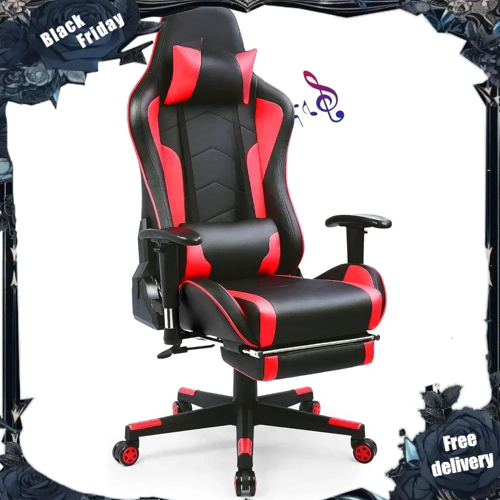 Gaming Chair with Footrest Speakers Video Game Chair Bluetooth Music Heavy Duty Ergonomic Computer Office Desk Chair Red