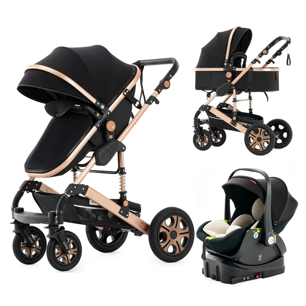 3 in 1 Baby Stroller,Baby Travel System,Baby Carriage 3in1 with Isofix Base,Foldable Newborn Pram,Reversible Standard Stroller