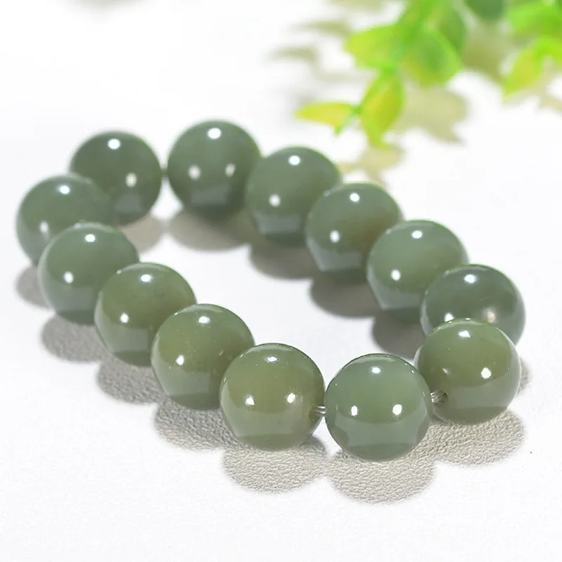 

Genuine Natural Hetian Jade 18mm Bead Elastic Bracelet Bangle Fashion Charm Jewelry Accessories Amulet Gift for Women Men Luxury