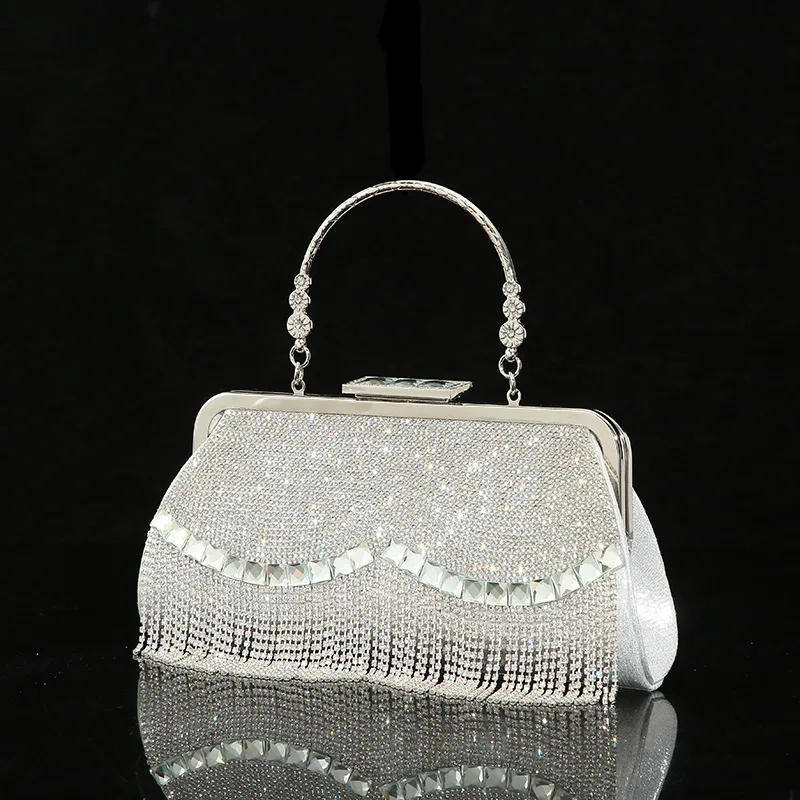 Lady Dress Full of Diamond Dinner Bag Crossbody Bag Party Bridesmaid Tassel Rhinestone Portable Banquet Handbag BM099