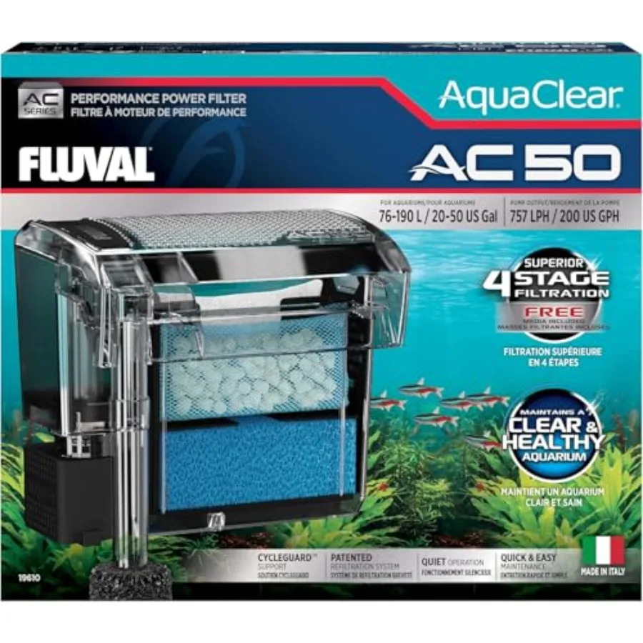 

Power Filter Aquarium Filter for Gallon Fish Tanks Quiet Energy Efficient Pump Mechanical, Chemical and Biological Filtration E