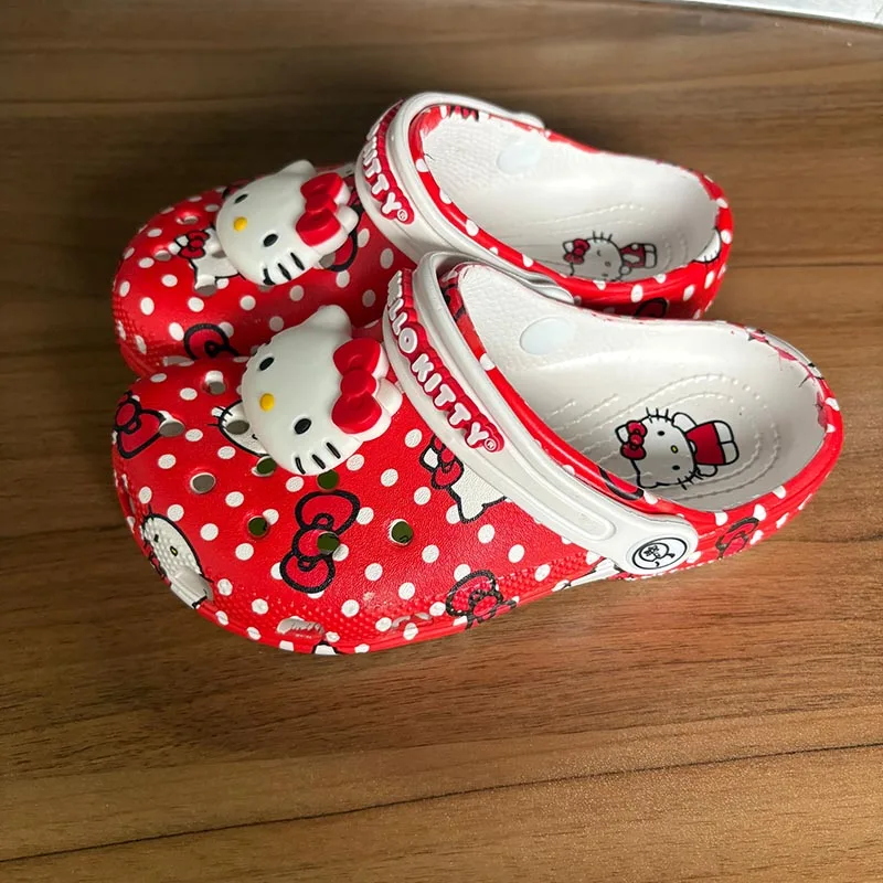 In Stock kawaii Hello Kitty Sanrio Hole Sandals Slippers Sandals Kawaii Eva Anime Home Beach Shoes Summer Slippers For Adult Kid image 5