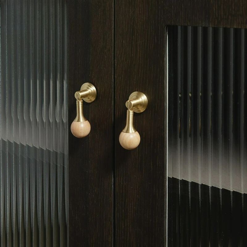 Song Style Aesthetic Style Walnut/beech Pendant Handle Modern Cabinet Drawer Round Ball Brass Cabinet Door Handle