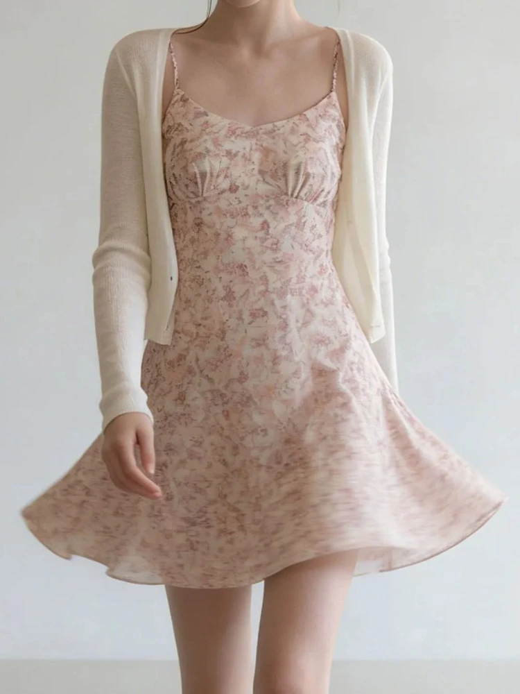 Vestidos clásicos de moda para mujer, que estilizan la cintura y adelgazan, estilo Pure Desire, Fresca Brisa, dulce y suave, vestido floral con tirantes para vacaciones.