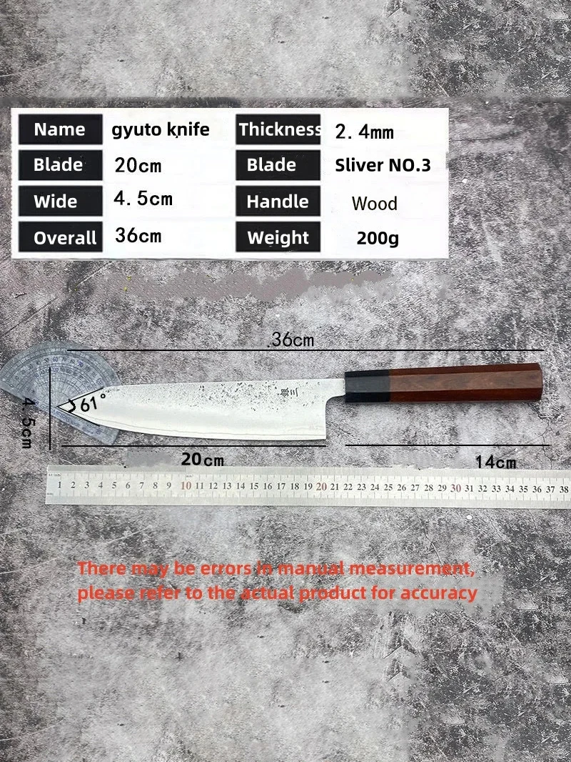 8.3 Inch Gyuto Knife Stainless Silver Steel No. 3 Slicing Vegetable Cutting Meat Chef Cleaver Fish BBQ Japanese Kitchen Knives