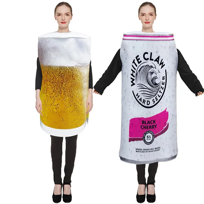 Disfraz unisex de pinta de cerveza para hombre y mujer, disfraz de Halloween de Seltzer duro con garra blanca para adulto, Cosnin