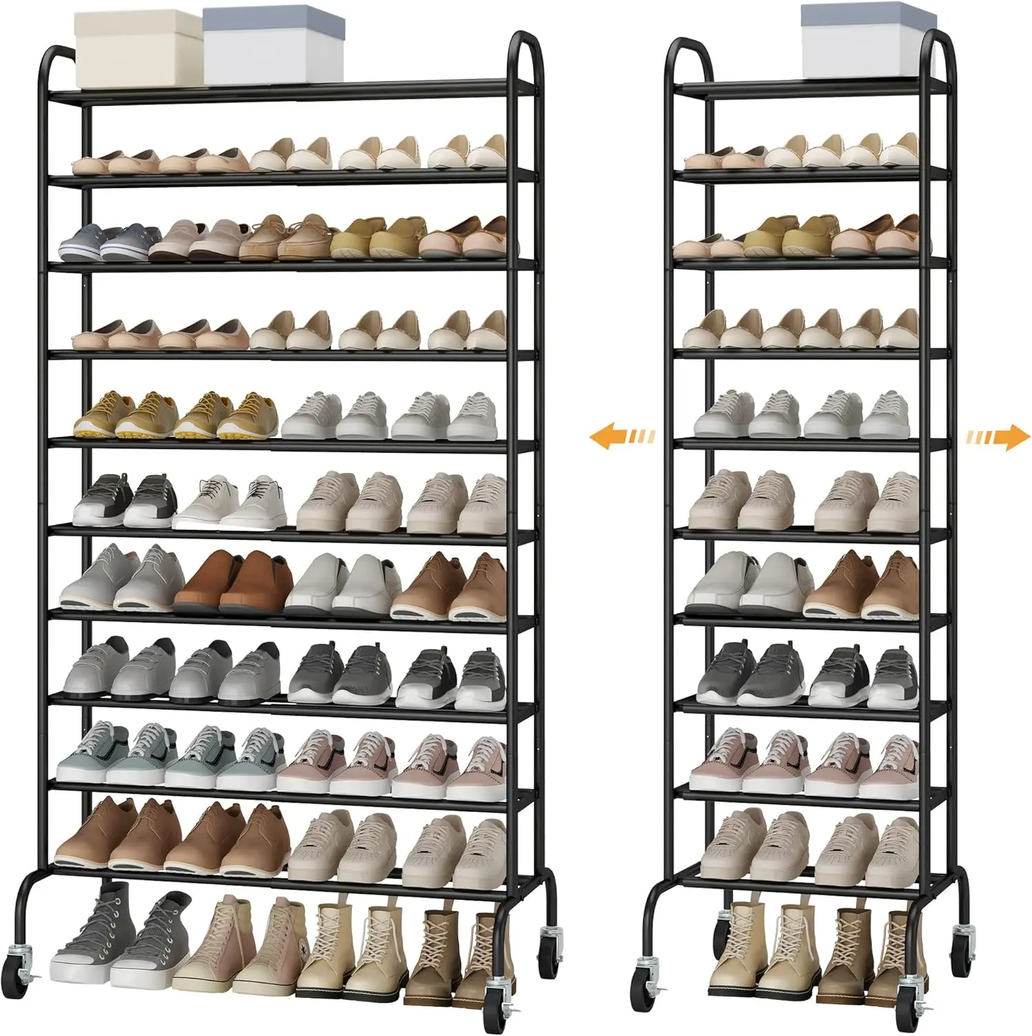 

Expandable Metal Shoe Rack, 10-Tier Tall Storage for Garage and Entryway, Holds Up to 44 Pairs, Black