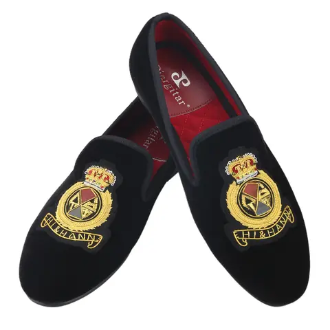 पियरगिटार हस्तनिर्मित भारतीय रेशम शाही शैली क्राउन गोल्डन थ्रेड पैच पुरुषों के लोफ़र्स हाई-एंड ब्लैक वेवलेट स्लिप-ऑन मोकासिन 12 best sales भारतीय जूते - №6