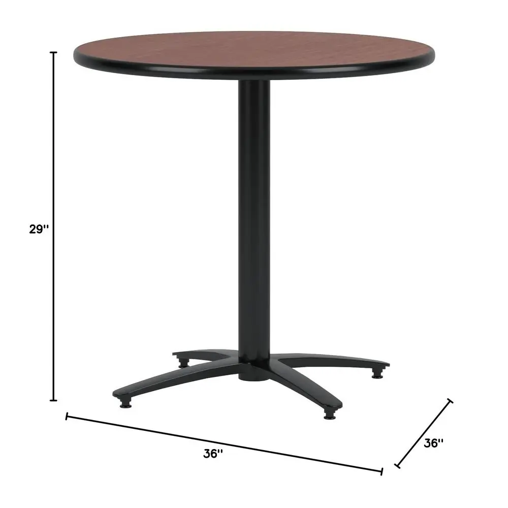 

Round Pedestal Breakroom Table with Arched X Base, Commercial Grade, 36Inch, Dark Mahogany Laminate,T36RDB2125MH