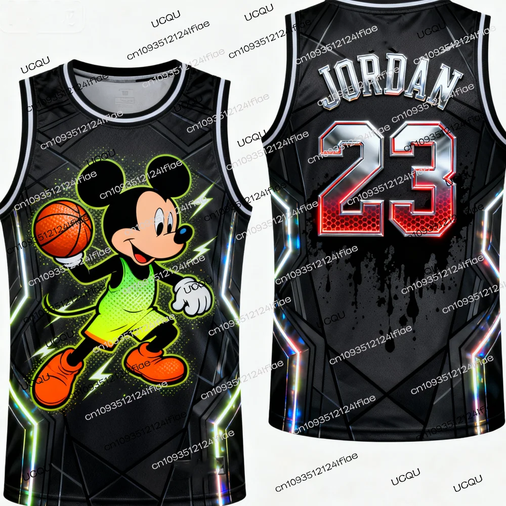 وصل حديثًا لعام 2025 سترة جيرسي لكرة السلة ميكي ماوس جوردان إصدار خاص، سترة مطبوعة برسوم كارتونية للأطفال، ملابس غير رسمية، سترة رياضية #2