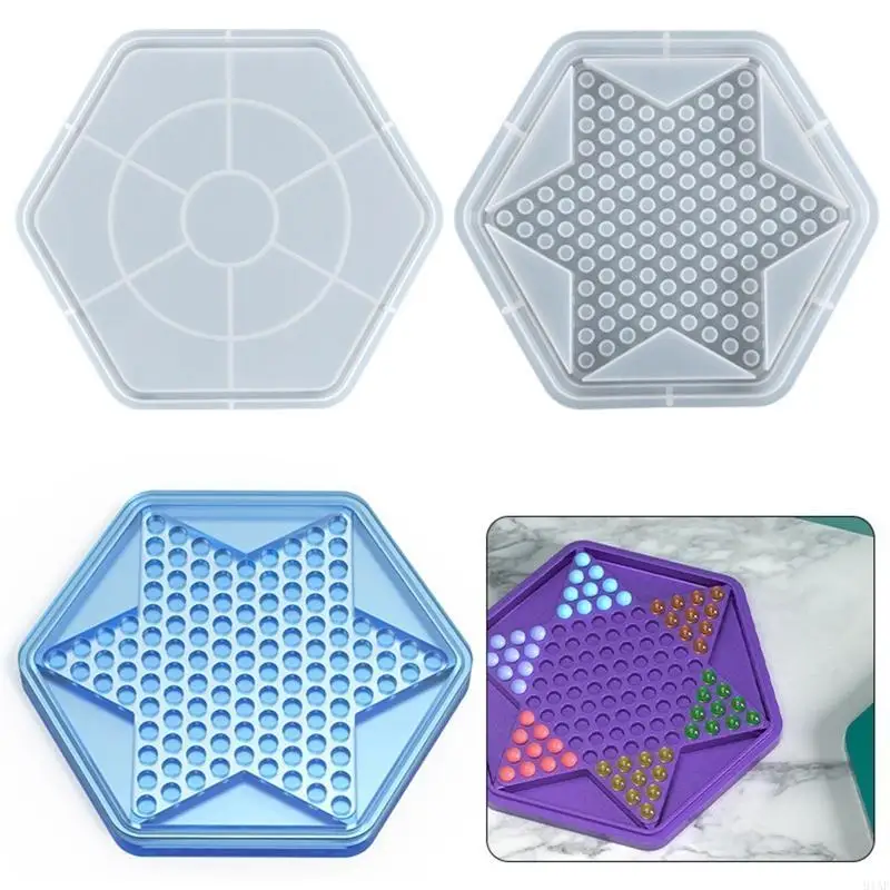 91AF Checker Board Silicone Mold Checker Epoxy Resin Casting Mold Checker Set with Checkers Board Silicone Resin Mold