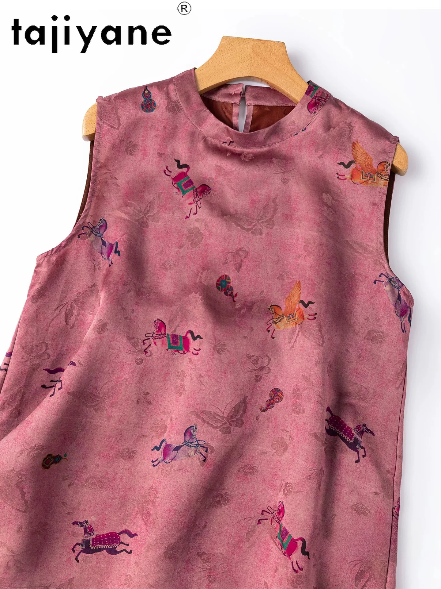 TAJIYANE Xiangyun Sha Jacquard Women's Tanks 100% Mulberry Silk Pink Purple Printed Vest Stand Collar Tops 2026 Woman Clothing