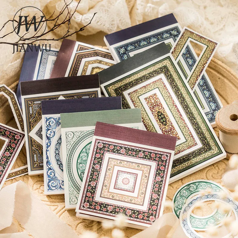 JIANWU 30 Sheets Vintage Art Multi-function Border Memo Pad Creative Journal Scrapbooking Decoration Material Paper Stationery