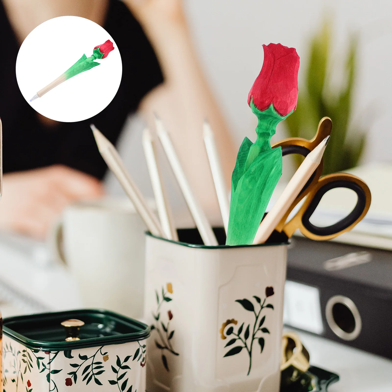 

1Pcs Handmade Wooden Roller Carved Design Gel Ink Stationery Supply for Students Teachers Artists Daily Use Creative