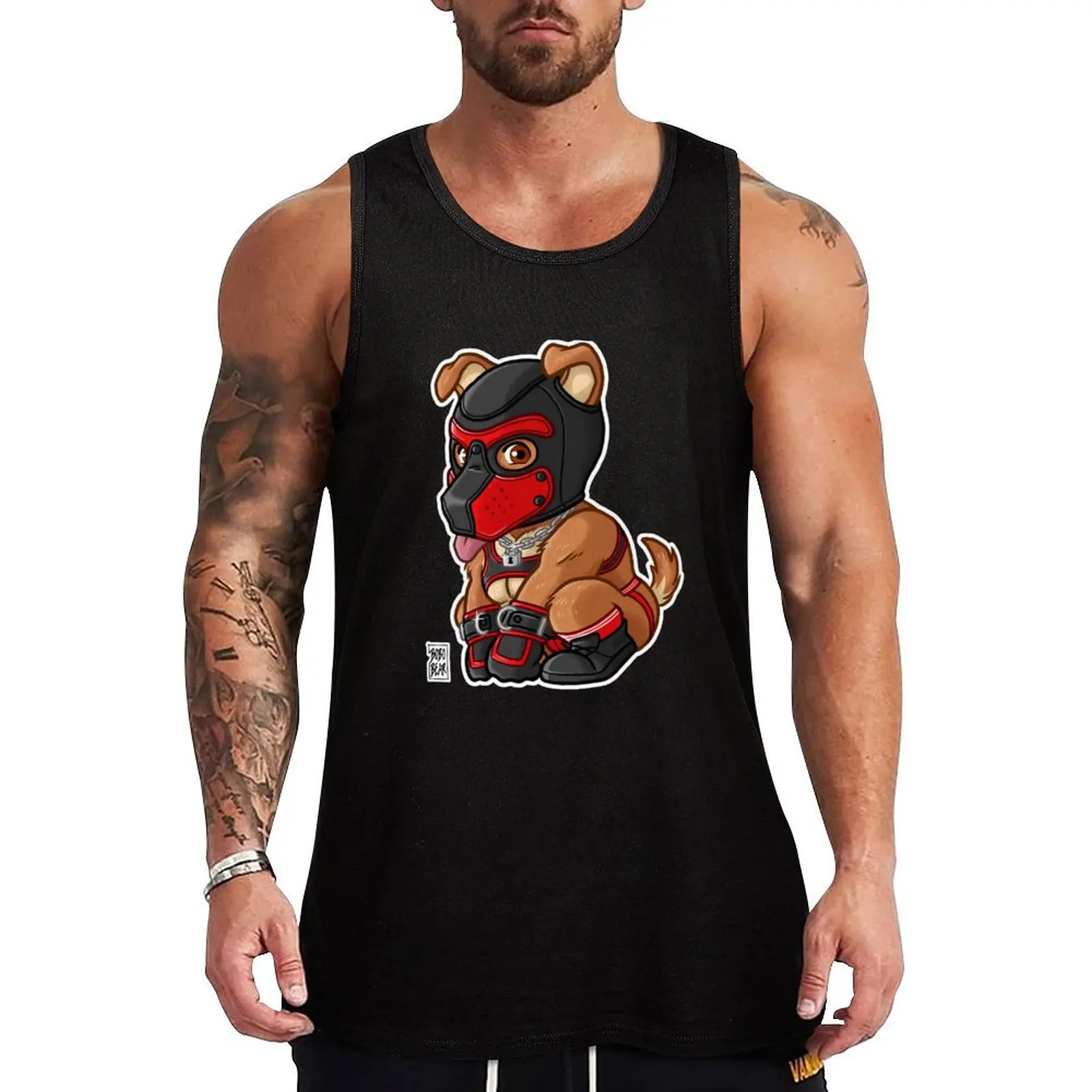 Figlarny szczeniak-czerwona maska-seria BEARZOO Tank Top muscle t-shirt kamizelka męska