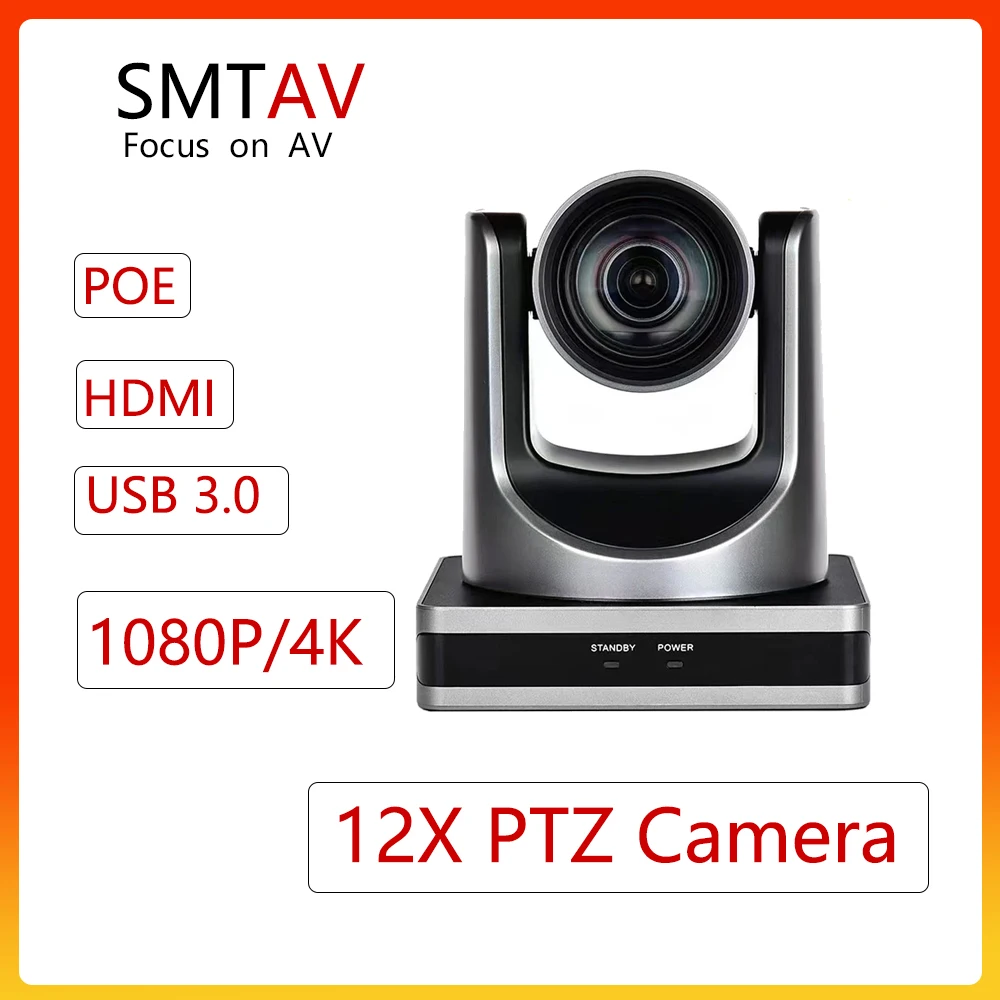 

SMTAV 4K/1080P60 Live Broadcast Streaming USB3.0 12X PTZ Camera Rapid Auto Focus LAN POE IP Video Conference Camera For Church