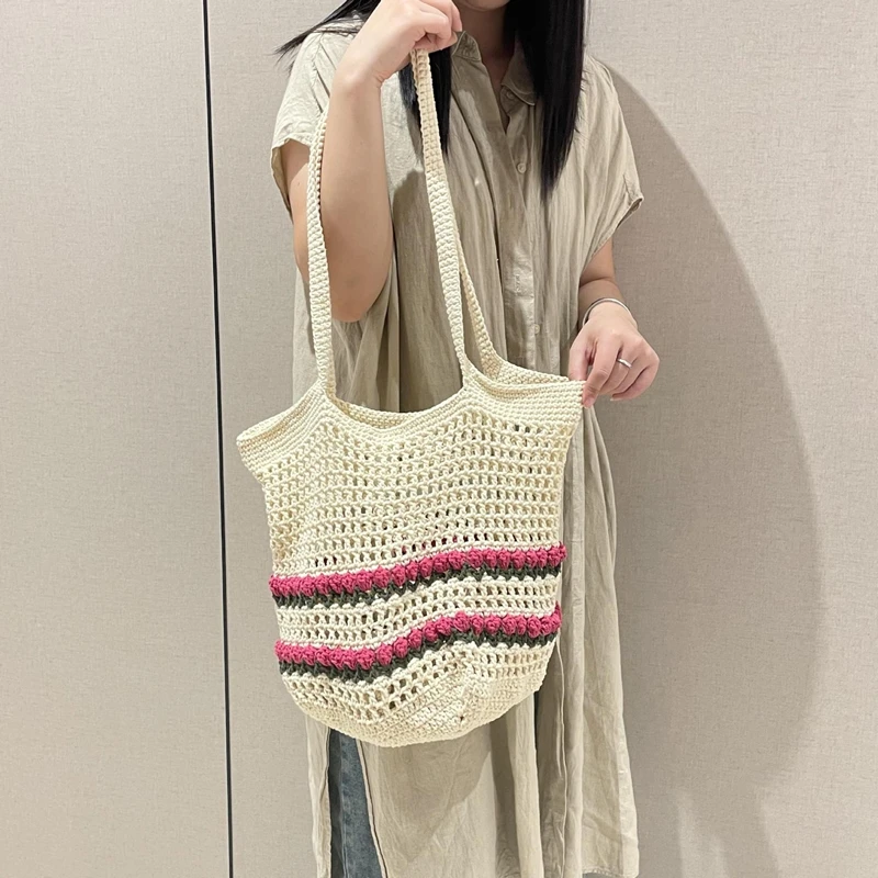 

Сумка-тюльпан ручной работы с плоской лентой и крючком, игла для вязания, подарок для лучшего друга, сумка через плечо с открытым верхом ﻿