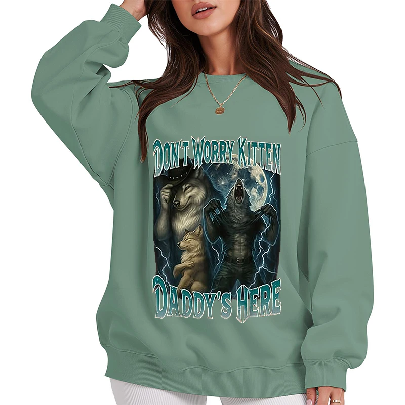 لا تقلق هريرة الأب هنا كول مضحك ألفا وولف ميمي هوديس المرأة موضة Bootleg الساخرة قائلا البلوفرات بلوزات