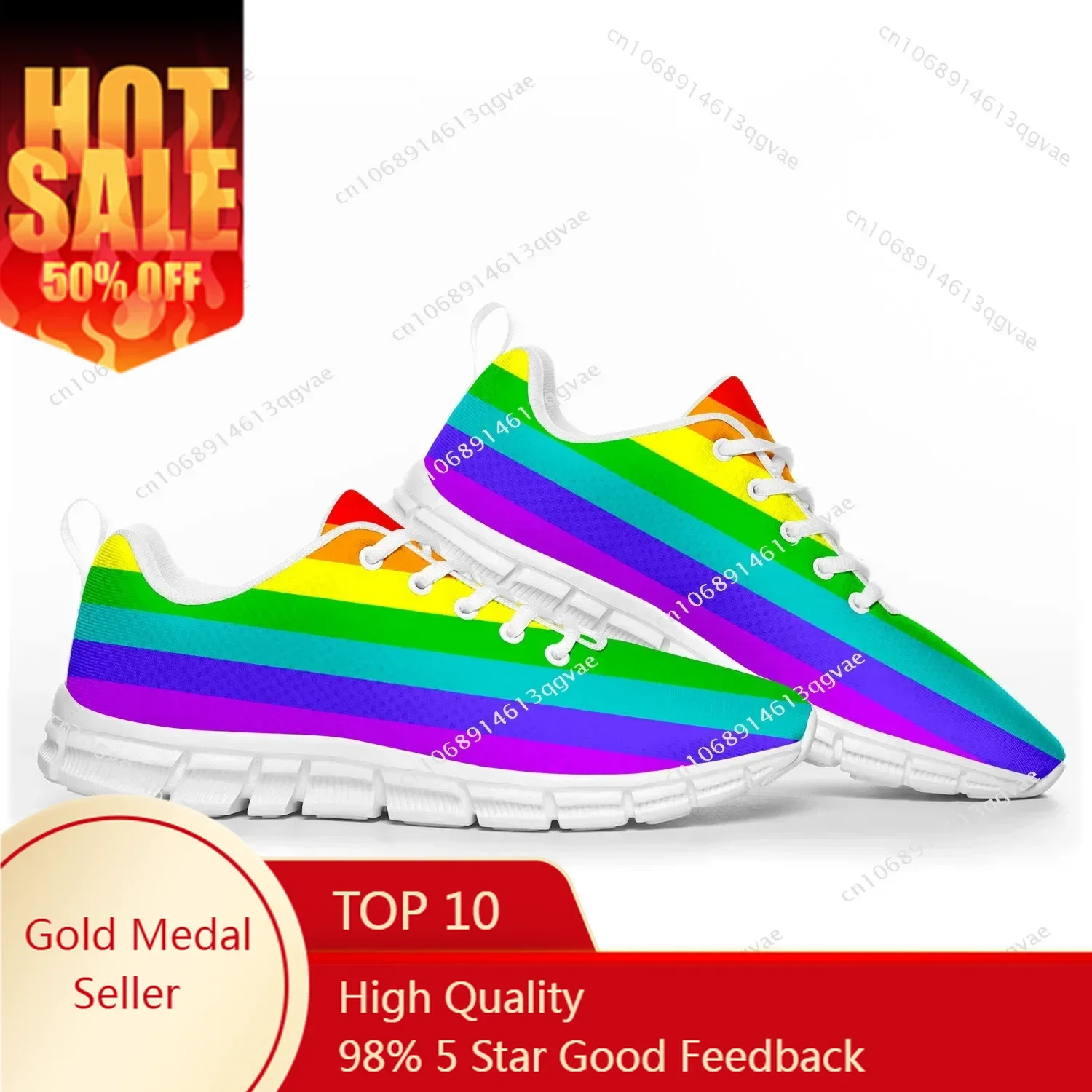 

Rainbow Flag Pattern Pop Sports Shoes Mens Womens Teenager Sneakers Casual Custom Couple Shoes White