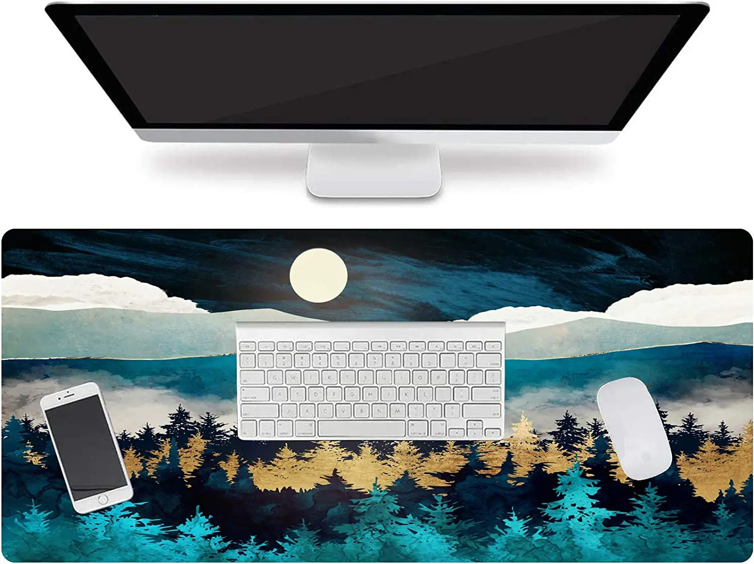 Estendido Gaming Mouse Pad Grande Mat Mesa XXL 35.4x15.7in Mouse Pad Não-Slip Base de Borracha Teclado Impermeável Desktop Mat-Floresta