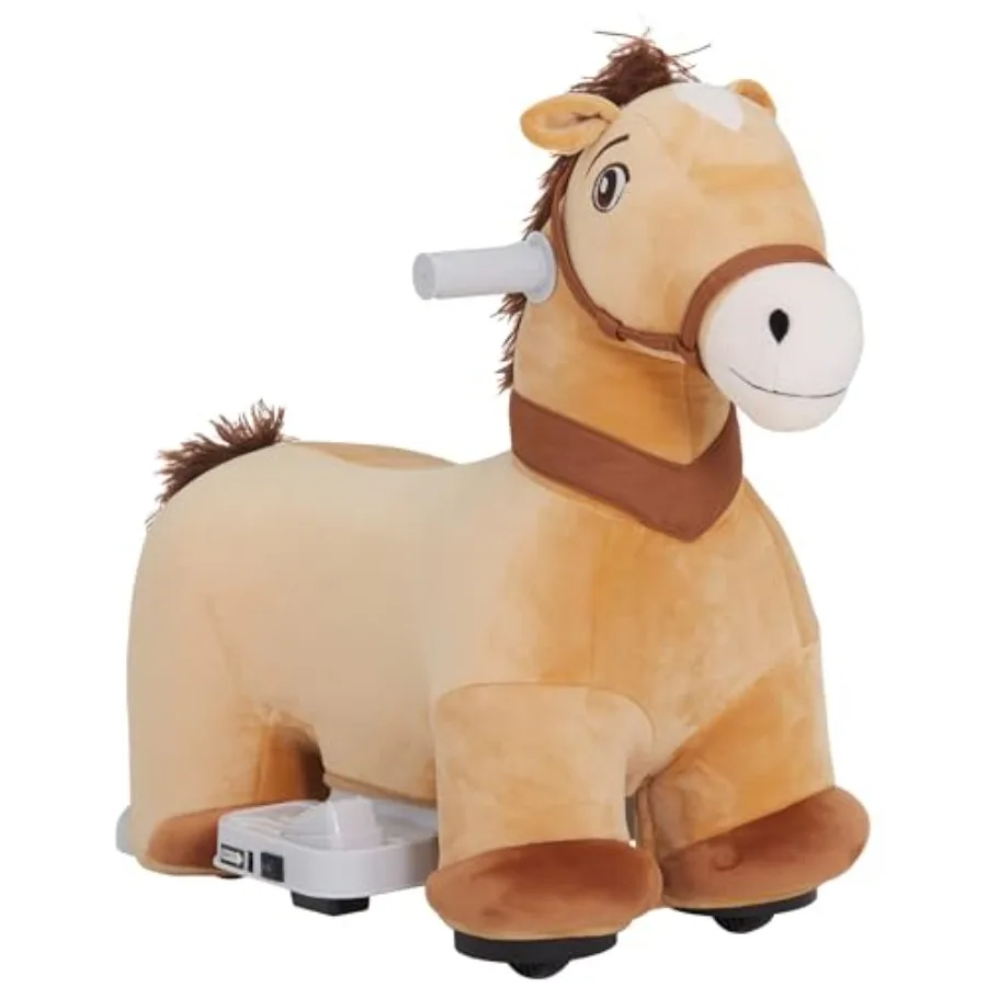 

6V Ride on Horse, Battery Powered Kids Ride on Toy Horse, Electric Kids Riding Pony with Music, Soft Touch, PU Wheels, Foot Peda