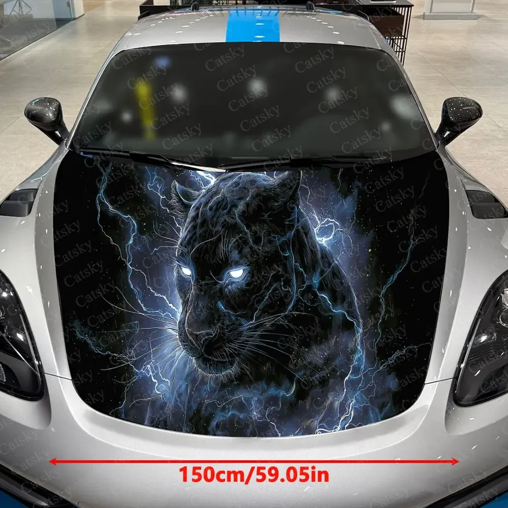 Blue Lightning Vein Beast Car Vinyl Wrap, PVC Waterproof Car Hood Sticker, Self-Adhesive Scratch-Resistant Engine Cover Sticker