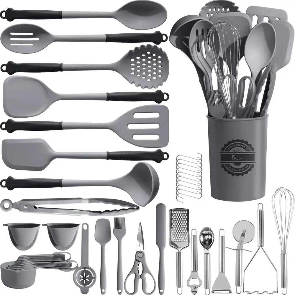 43Pcs Large Kitchen Utensils Set - Silicone Cooking Utensils Set, Dishwasher Safe, Non-stick Cookware, 446° Heat Resistant Kitch