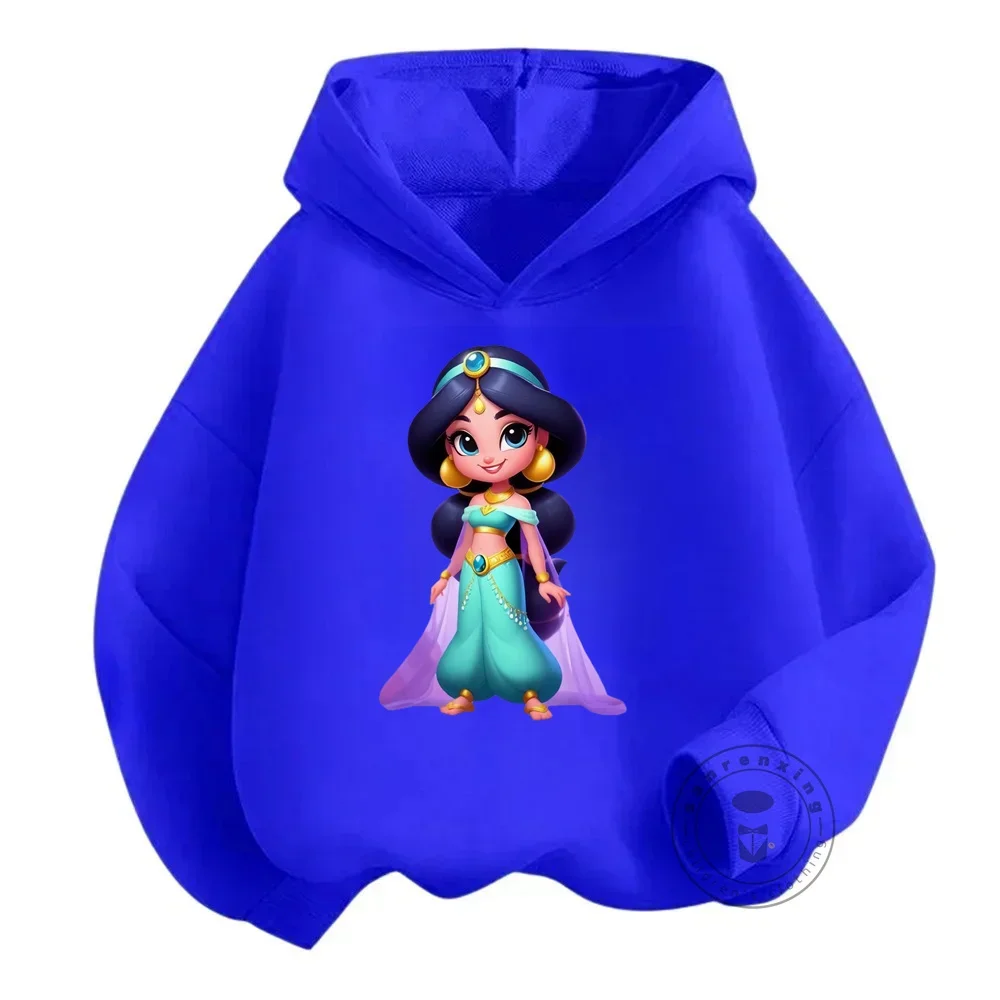 Disney Aladdin Jasmine Princess Graphic Kids Hoodie Cute Girls Clothes Boys Korean Sweatshirt New Fall 2024 Children\'s Clothing