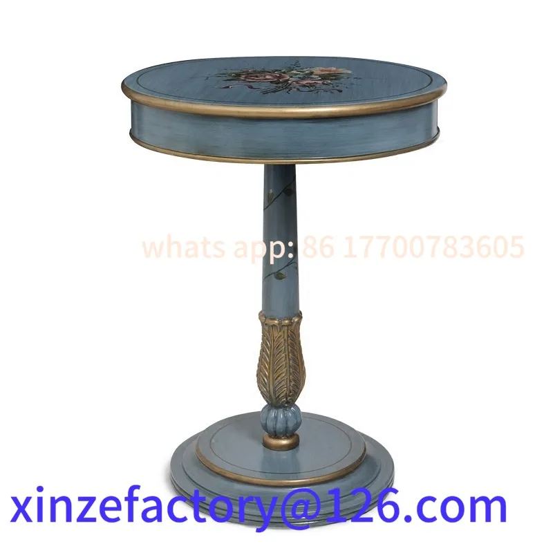 

Customizable Classical country wood blue hand-painted sofa with rounded corners, a few lampstands,
