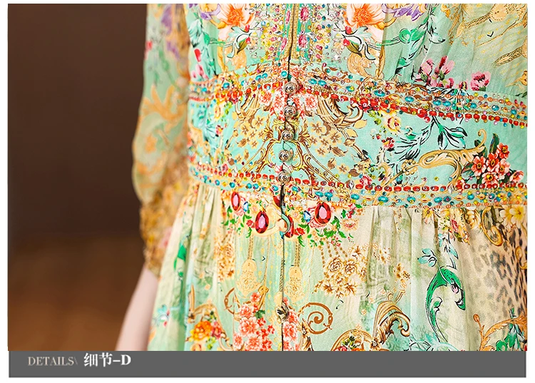 Summer 2025 Luxury Silk Diamonds Maxi Dress Women's Vintage Print Elegant Evening Prom Dress Spring Holiday Boho Hepburn Vestido