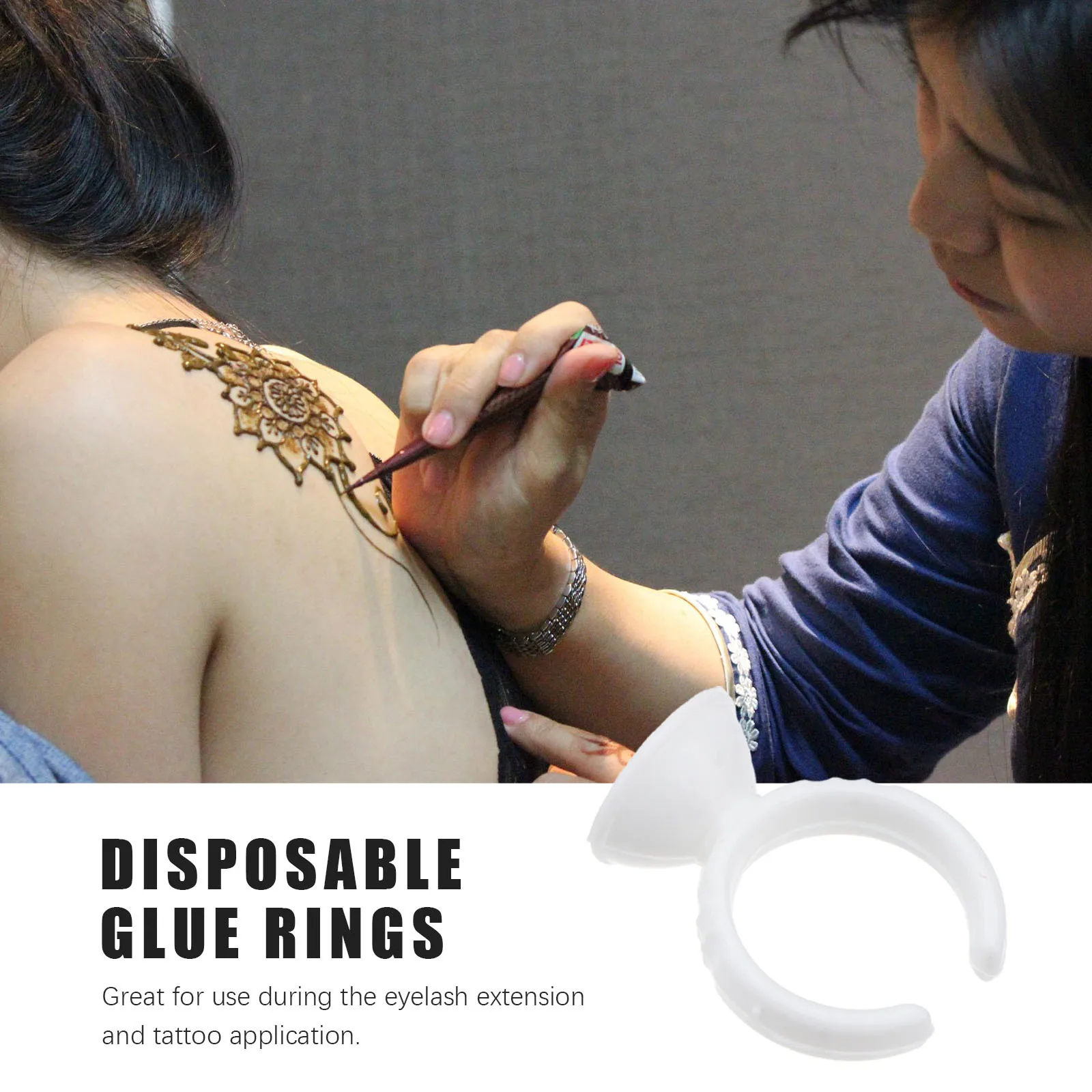 100 個使い捨てプラスチック接着剤リング白エクステンションホルダーまつげプライマーリムーバーアクセサリープラスチック接着剤リング