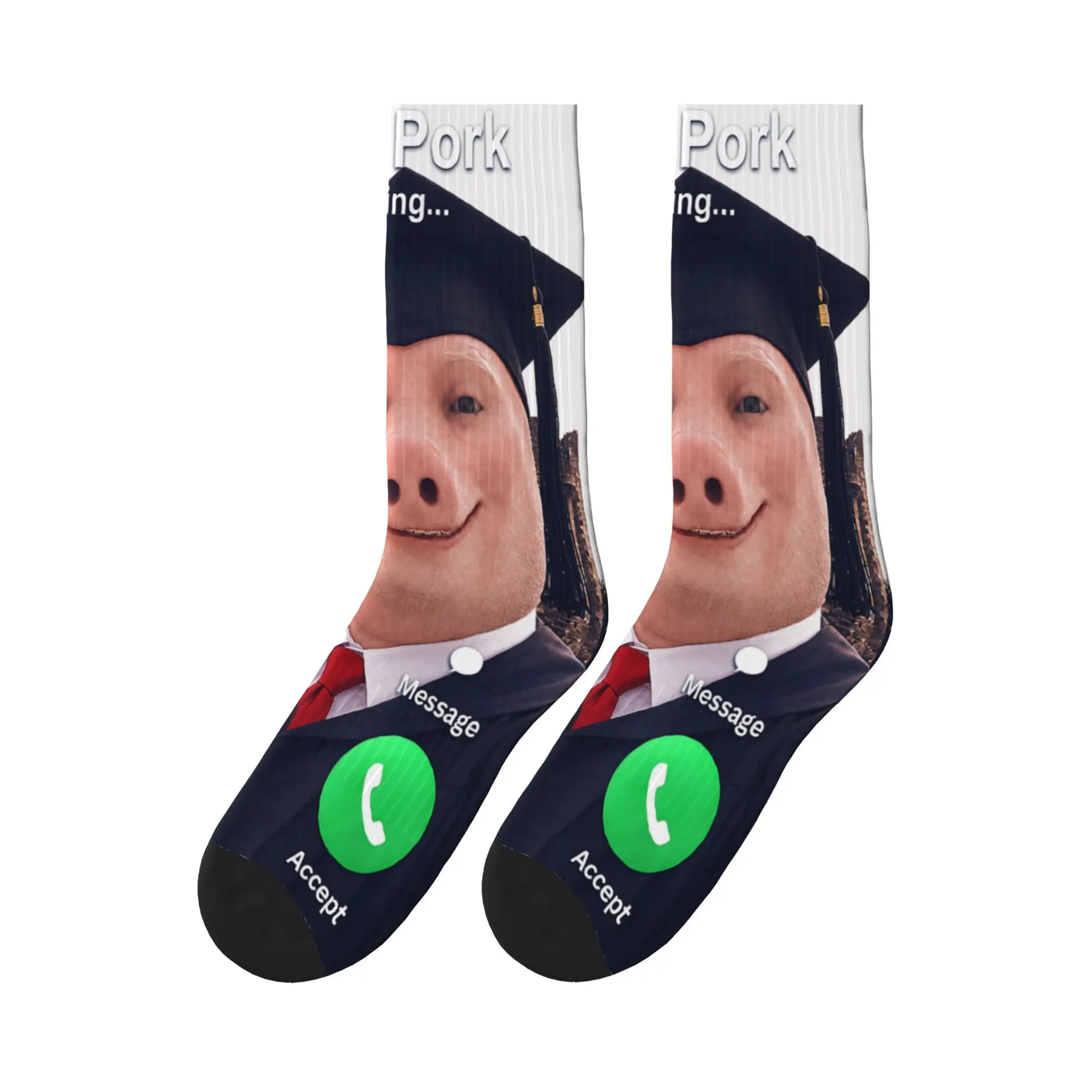 John Pork is Calling Brainrot Meme Fun Graduation Day Socks Modern Stockings Men Outdoor Sports Socks Autumn Graphic Anti Socks