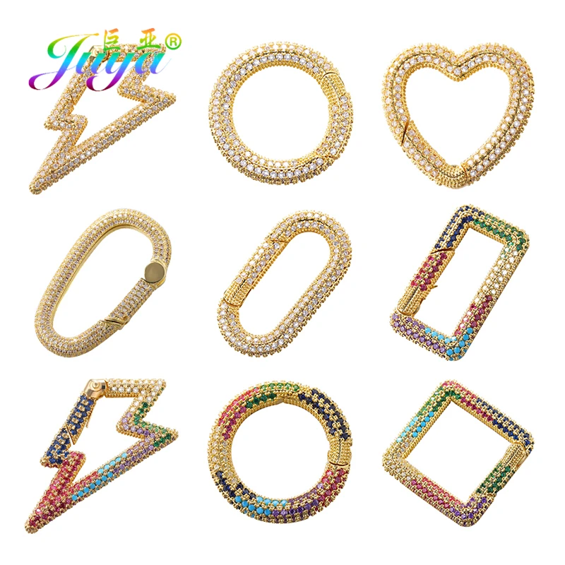 Juya Handmade Zirconia 18K Gold Plated Decorative Copper Pendant Carabiner Screw Bolt Lock Clasps For DIY Punk Jewelry Making