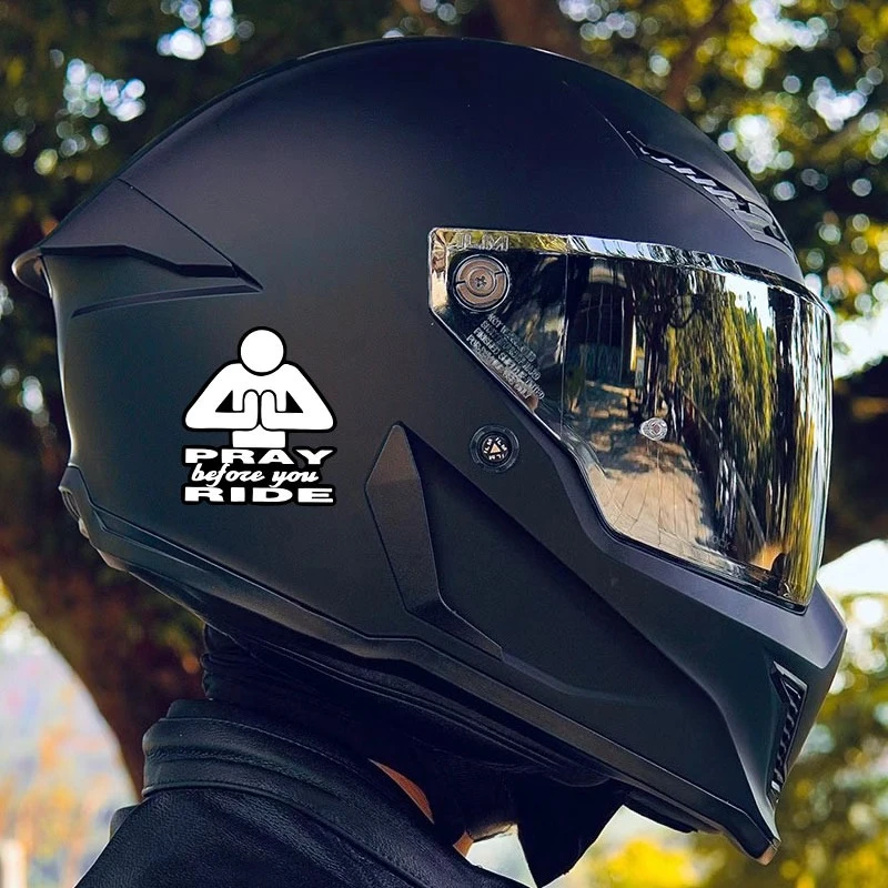 2D Flat Waterproof Vinyl Sticker, Pray Before You Ride Lettering Decal for Motorcycle, Helmet, Scooter, Car and Window Decor