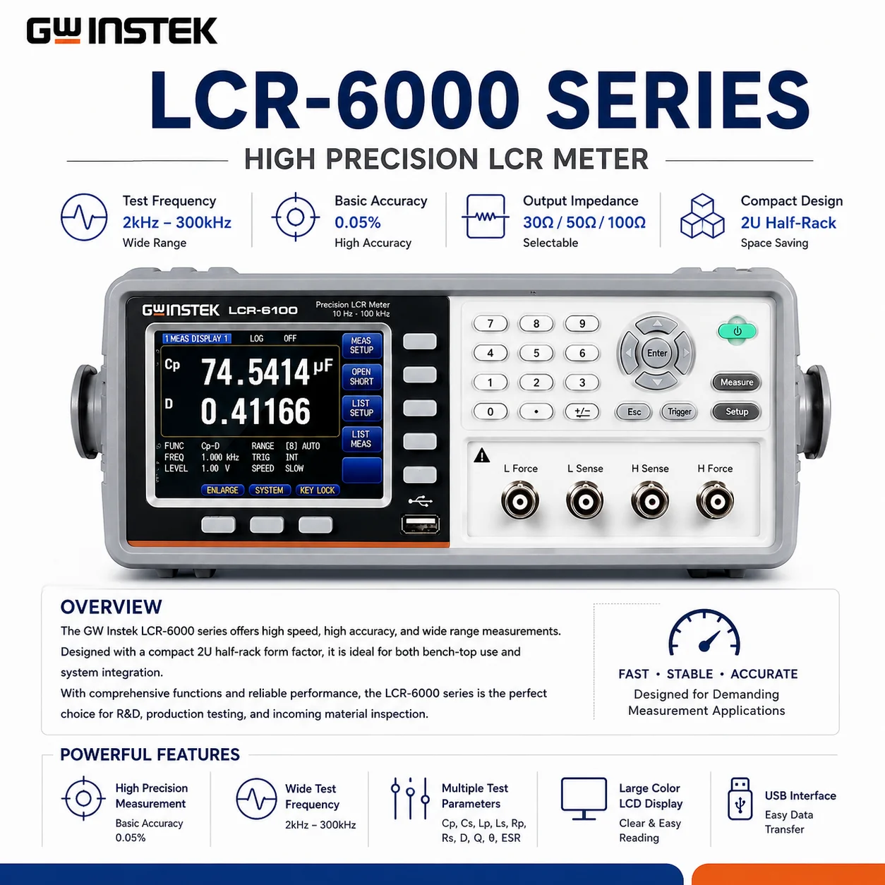 GW Instek LCR-6300 Precision Component Analyzer Digital LCR Tester for Capacitor Inductor Resistance Measurement