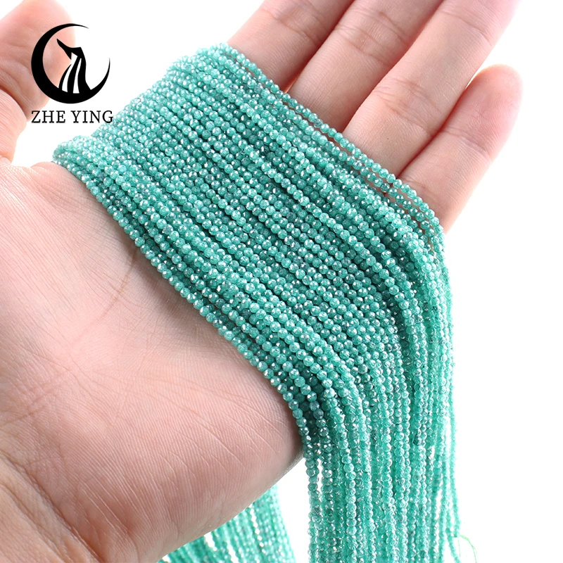 Zhe Ying 2mm Faceted Emerald Color Zircon Beads Small Tiny AAA Cubic Zirconia Beads for Jewelry Making Bracelet Diy Accessories