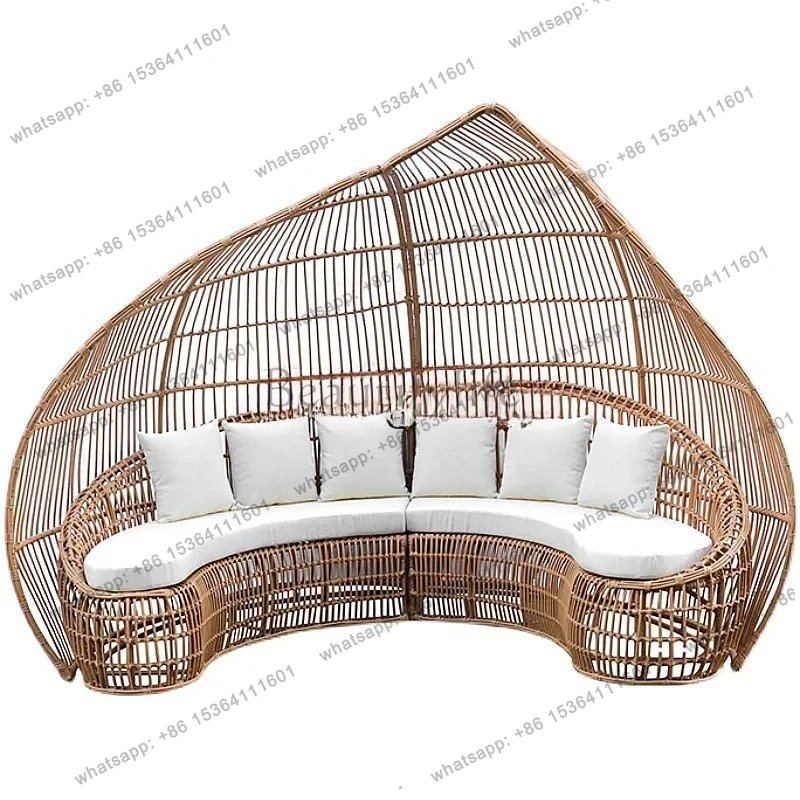 Outdoor Rattan Birdcage Bed Courtyard Sofa Leisure Hotel Villa Shopping Mall Ornament Creative Resort Bed Combination