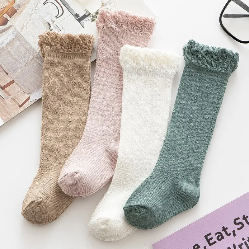 Summer Baby Girls Long Socks Breathable Mesh Cotton Princess Hollow Out Sock Knee High Spanish Style Thin Socks