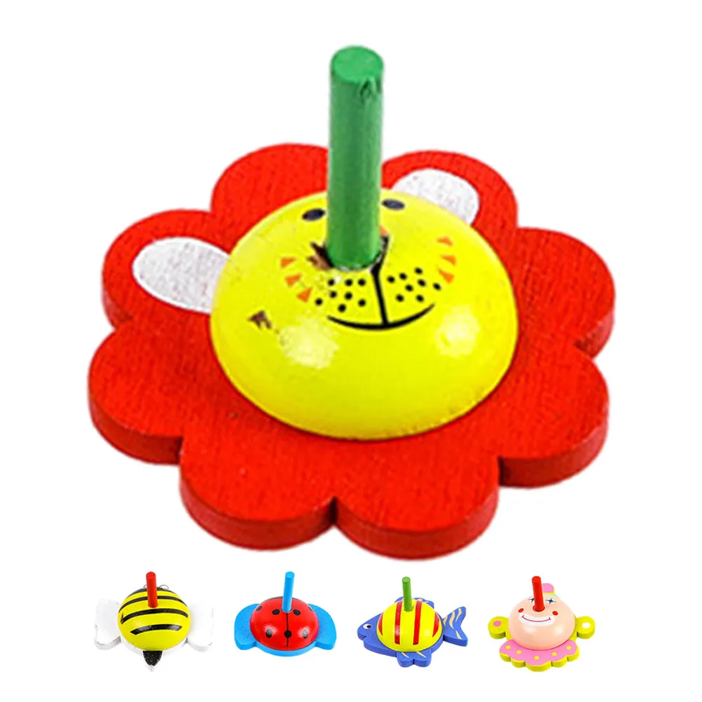 

5Pcs Wooden Gyro Spinning Playthings Cartoon Design Portable Interactive Tops Birthday Party Favors Educational